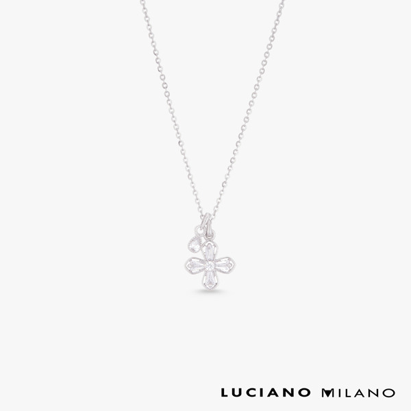 白K色莫桑石純銀項鍊-幸運花語