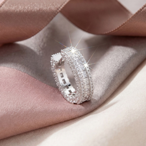 白K色鋯石純銀耳環-恆耀之環