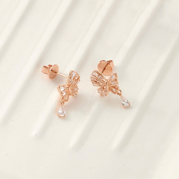 玫瑰金色鋯石純銀耳環-蝶語微光