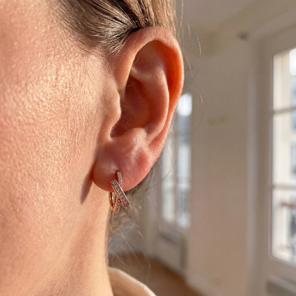 玫瑰金色鋯石純銀耳環-光序之線