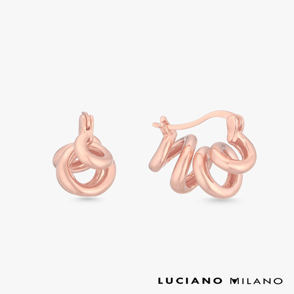 玫瑰金色純銀耳環-交織銀曜