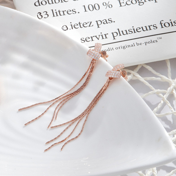 玫瑰金色鋯石純銀耳環-花樣流光