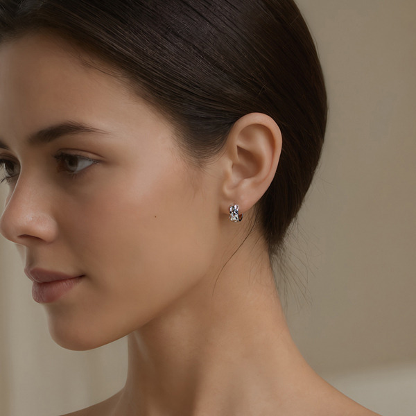 銀色純銀耳環-波紋