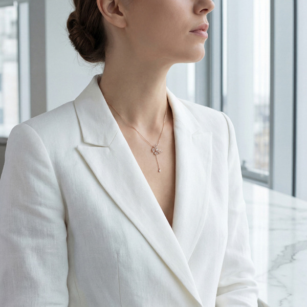 玫瑰金色鋯石純銀項鍊-蝶願垂光