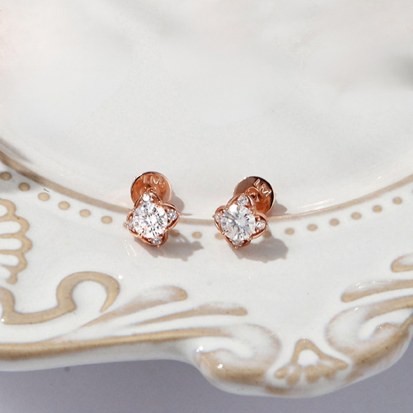 玫瑰金色莫桑石純銀耳環-恆光之心