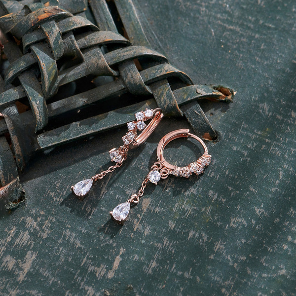 玫瑰金色鋯石純銀耳環-心凝