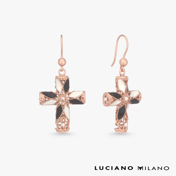 玫瑰金色琺瑯純銀耳環-恆耀之誓