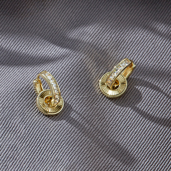 金色鋯石純銀耳環-恆光雙環