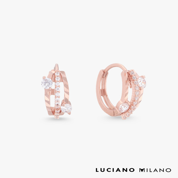 玫瑰金色鋯石純銀耳環-靜綻花語