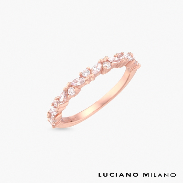 玫瑰金色鋯石純銀戒指-輕風寄語