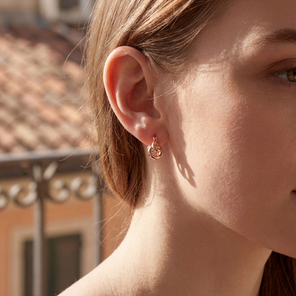 玫瑰金色純銀耳環-交織銀曜