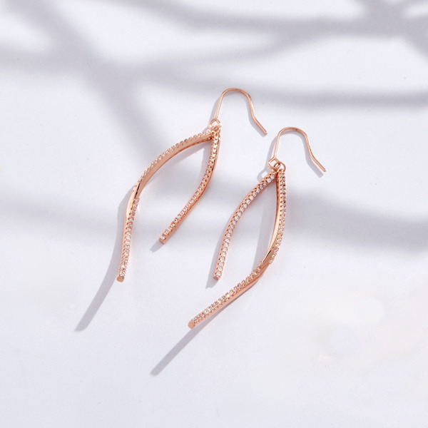 玫瑰金色鋯石純銀耳環-清風