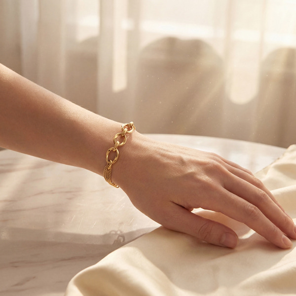 金色純銀手鍊-恆光鍊語