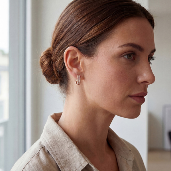 玫瑰金色鋯石純銀耳環-恆耀之環