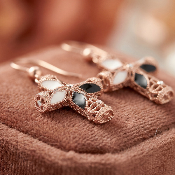 玫瑰金色琺瑯純銀耳環-恆耀之誓