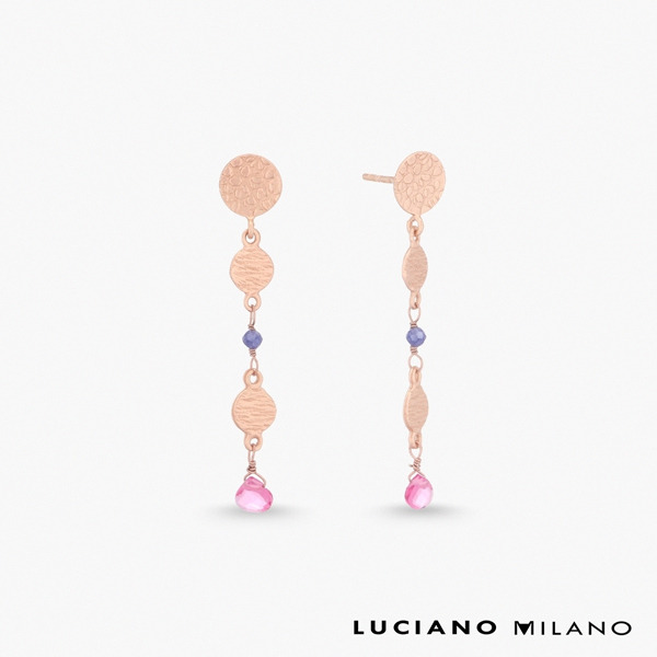 玫瑰金色坦桑石粉碧璽純銀耳環-瑤光