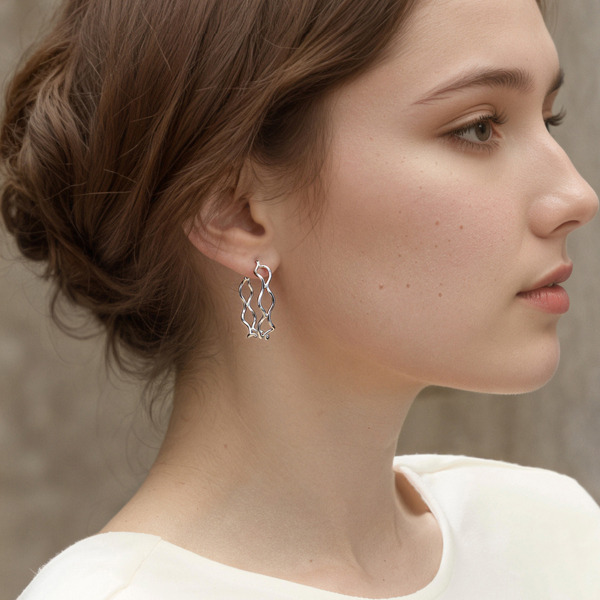 銀色純銀耳環-春葉飛舞