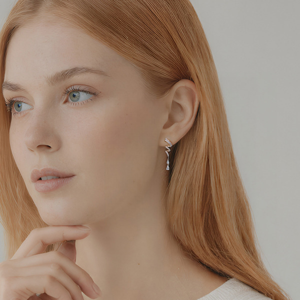 玫瑰金色鋯石純銀耳環-悠然