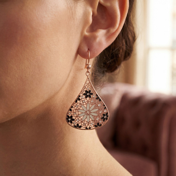 玫瑰金色琺瑯純銀耳環-星燦花影