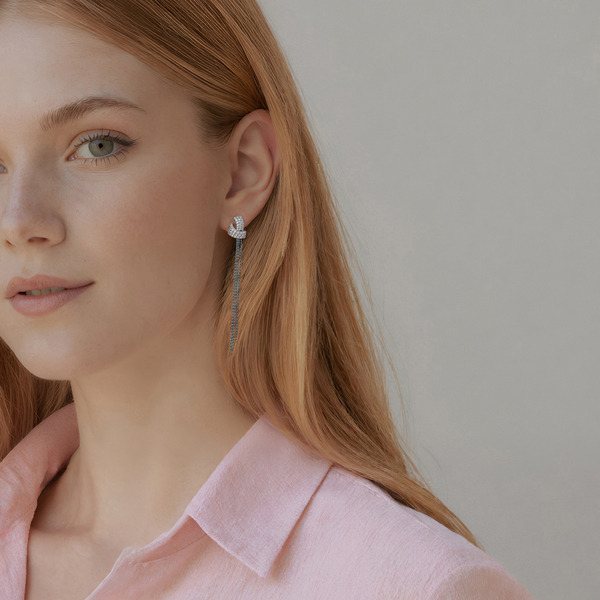 白K色鋯石純銀耳環-花樣流光