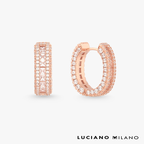 玫瑰金色鋯石純銀耳環-恆耀之環