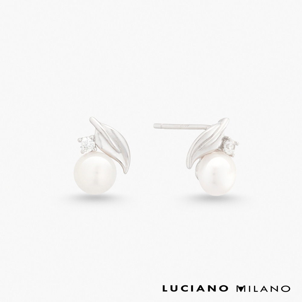 白K色鋯石珍珠純銀耳環-露滴