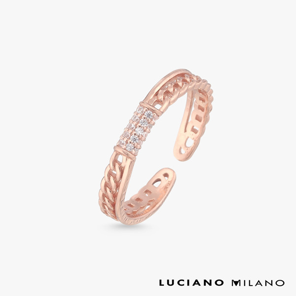 玫瑰金色鋯石純銀戒指-曜影流金