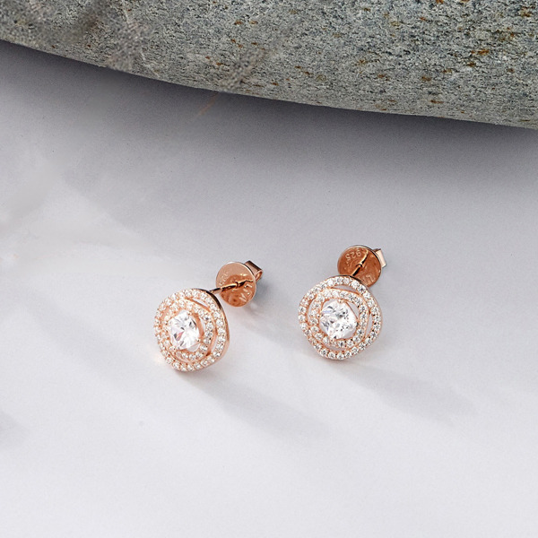 玫瑰金色鋯石純銀耳環-祈念