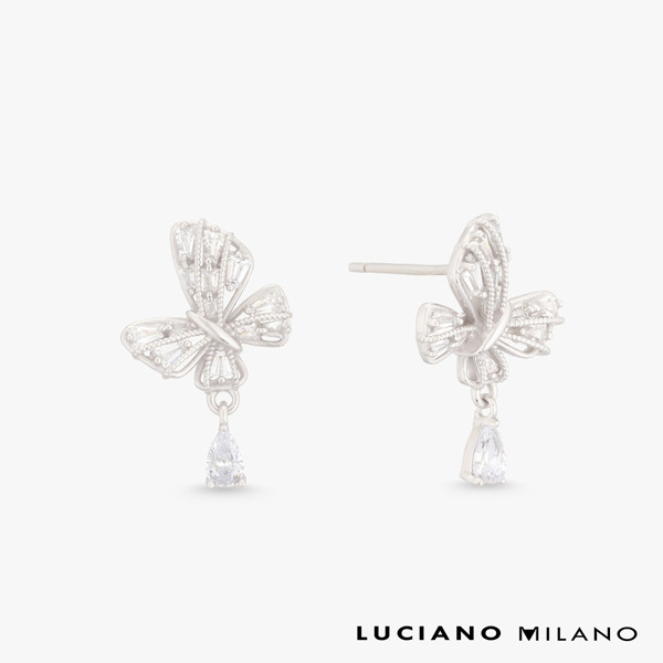白K色鋯石純銀耳環-蝶語微光