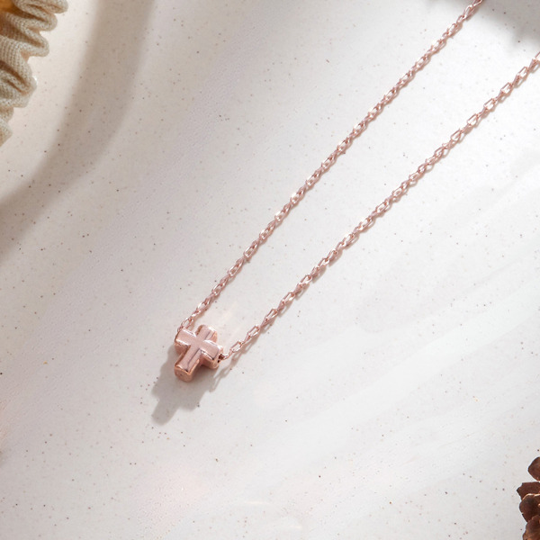 玫瑰金色純銀項鍊-恩典堅心-大