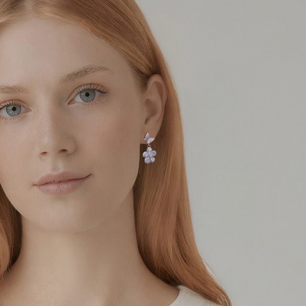 白K色鋯石純銀耳環-花語情緣