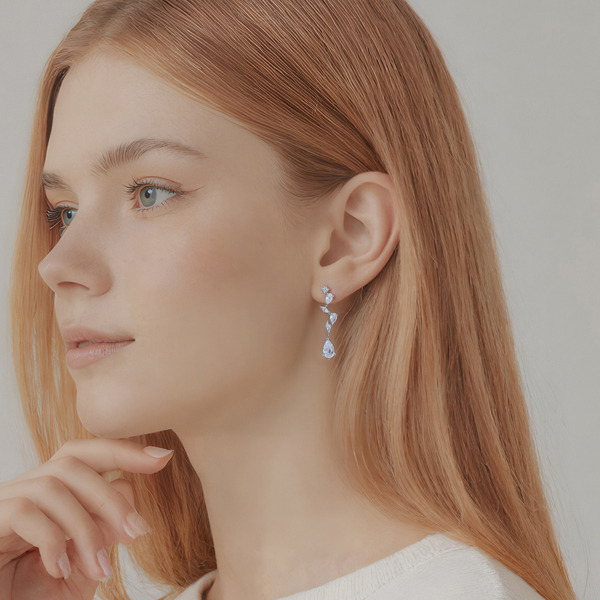 白K色鋯石純銀耳環-星河軌跡