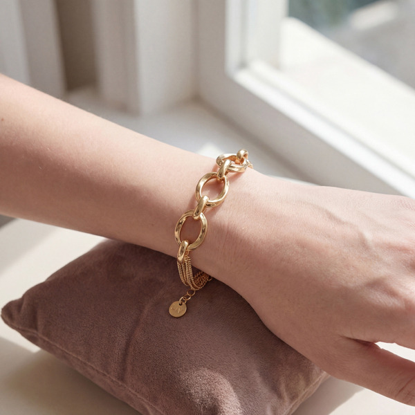 金色純銀手鍊-恆光鍊語