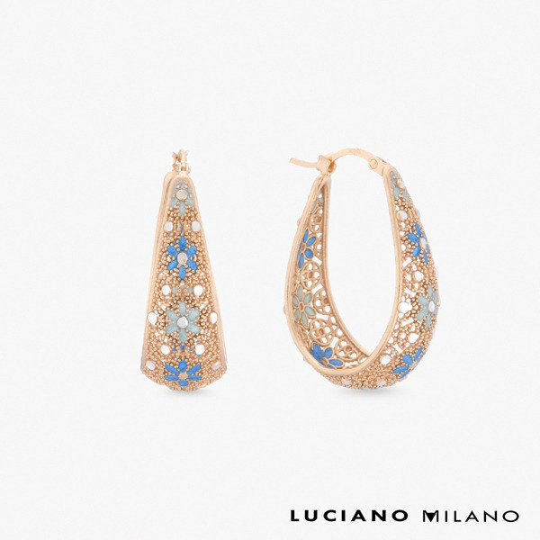 金色琺瑯純銀耳環-藍曜鏤光