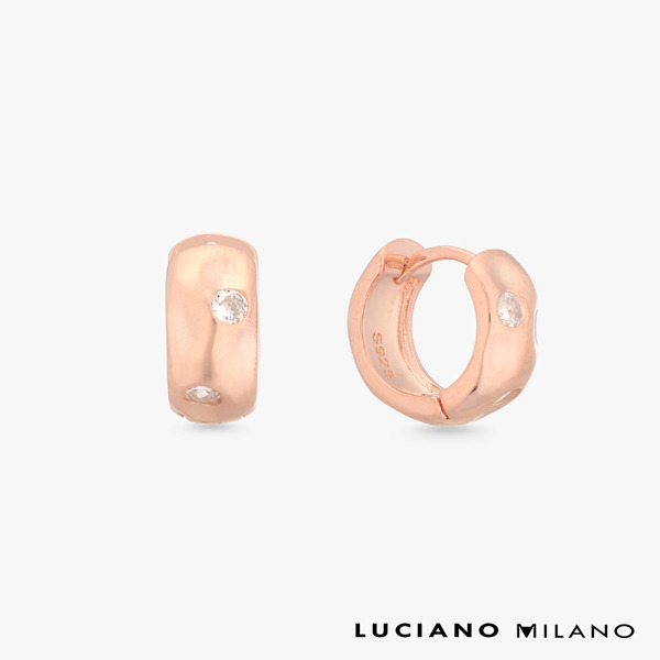 玫瑰金色鋯石純銀耳環-靜銀圓語