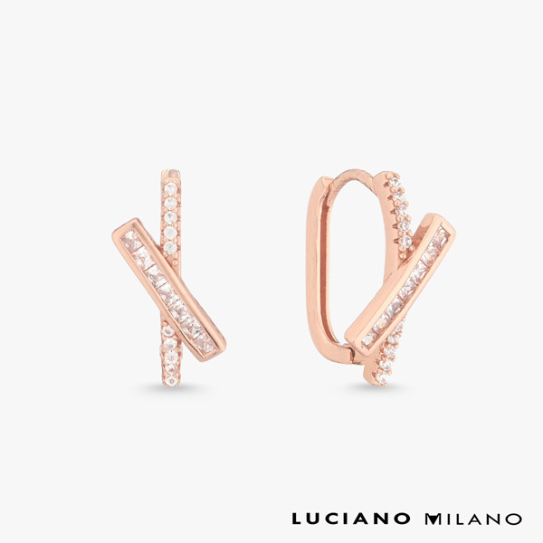 玫瑰金色鋯石純銀耳環-光序之線