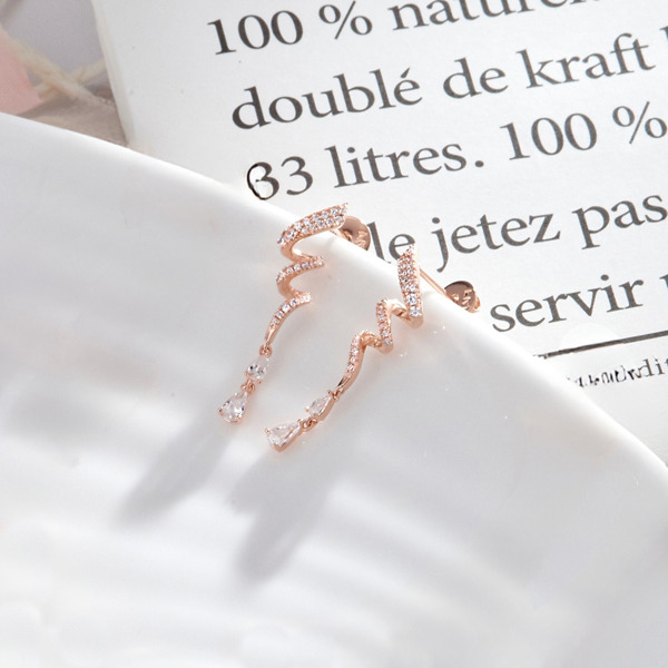 玫瑰金色鋯石純銀耳環-悠然