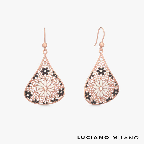 玫瑰金色琺瑯純銀耳環-星燦花影