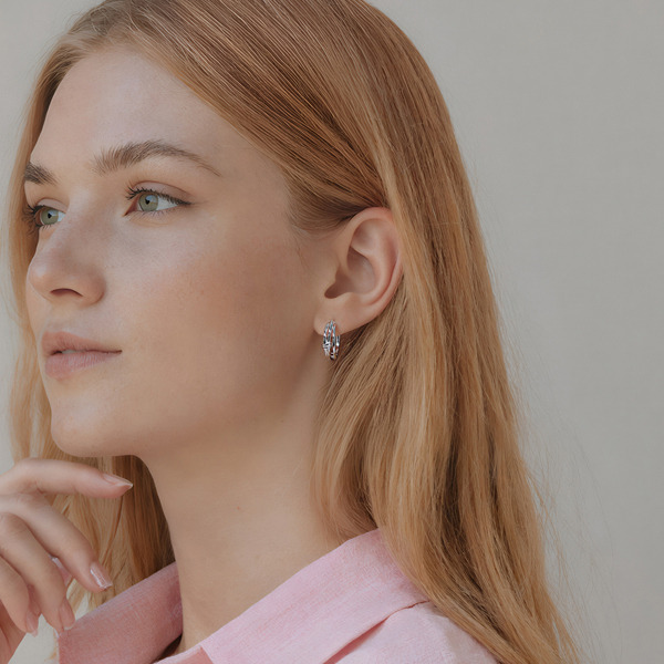 銀色純銀耳環-綣結-大