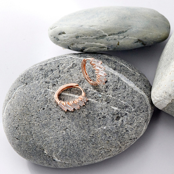 玫瑰金色鋯石純銀耳環-嵐光