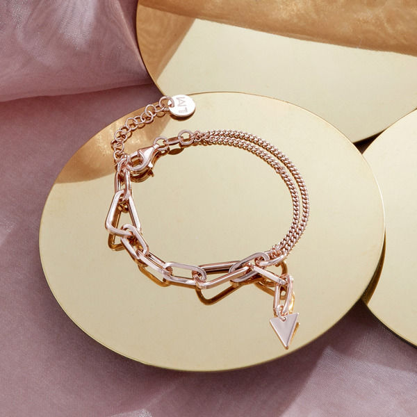 玫瑰金色純銀手鍊-牽掛記號