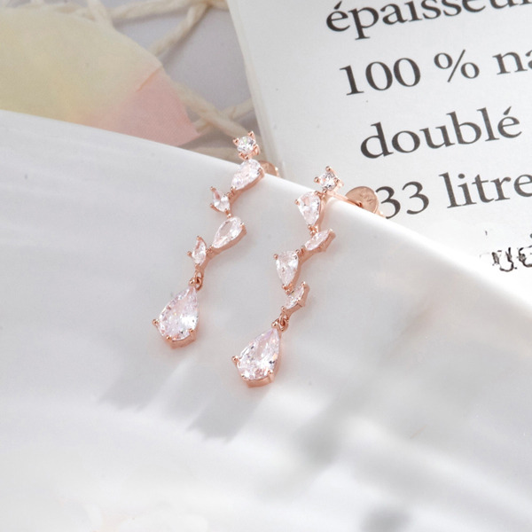 玫瑰金色鋯石純銀耳環-星河軌跡