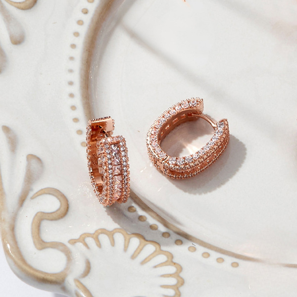 玫瑰金色鋯石純銀耳環-恆耀之環