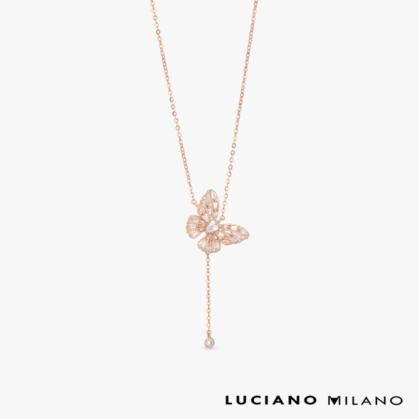 玫瑰金色鋯石純銀項鍊-蝶願垂光