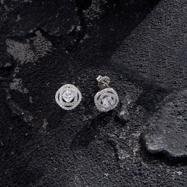 白K色鋯石純銀耳環-祈念