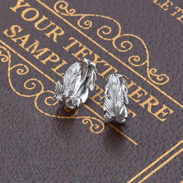 白K色鋯石純銀耳環-銀葉花冠