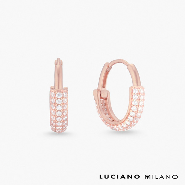 玫瑰金色鋯石純銀耳環-微耀圈語