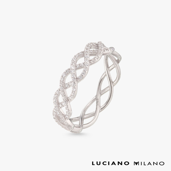 白K色鋯石純銀戒指-交織之環