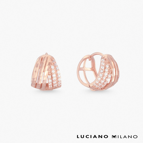 玫瑰金色鋯石純銀耳環-光構之環