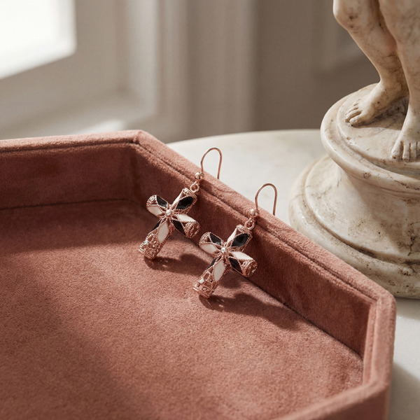 玫瑰金色琺瑯純銀耳環-恆耀之誓